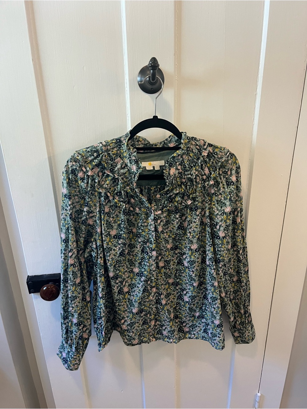 Boden Smocked Cotton Blend Floral Long Sleeve Blouse Size 10